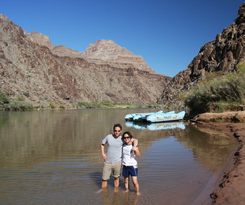 visitors at bottom of grand canyon colorado river